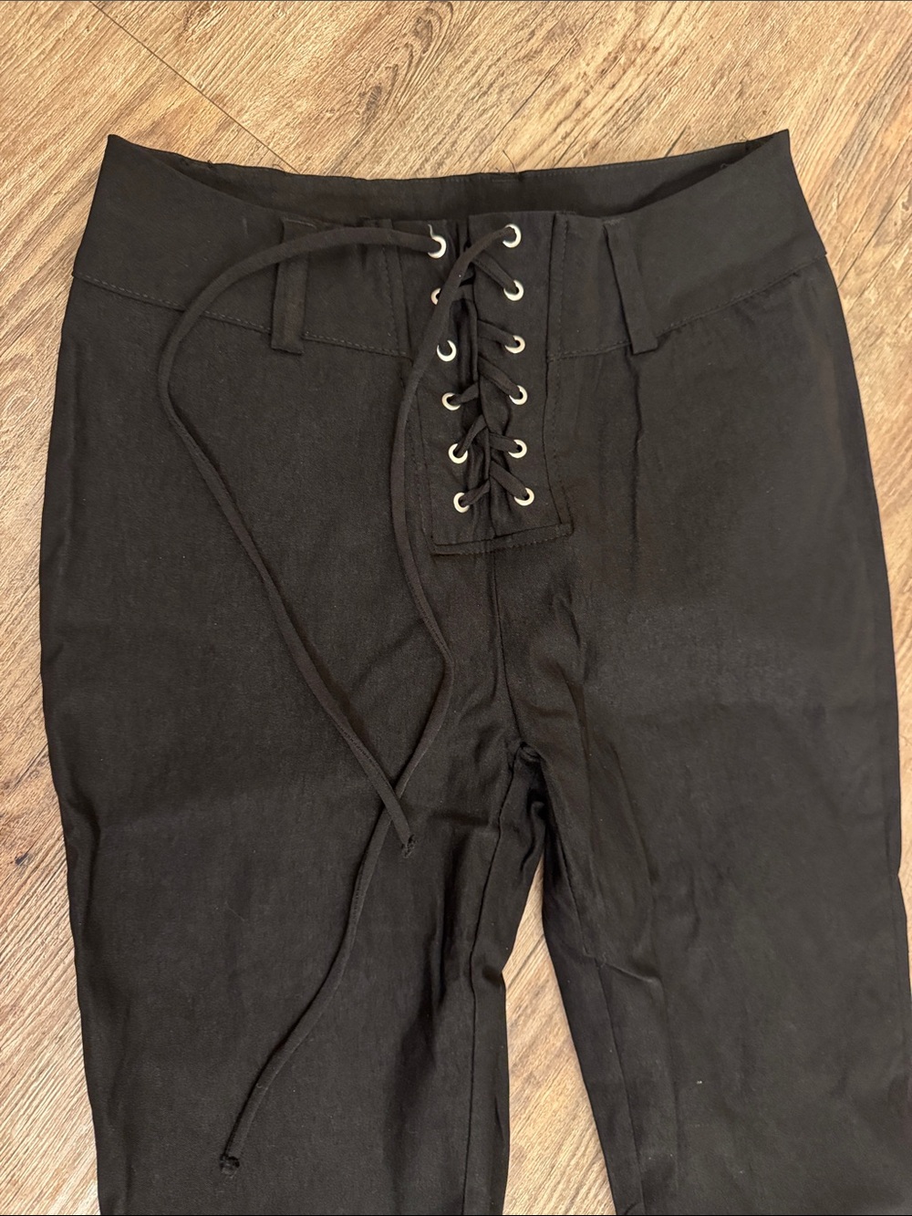 Killstar Black Gothic Jagged Flare Lace-Up Pants - Picture 3 of 3